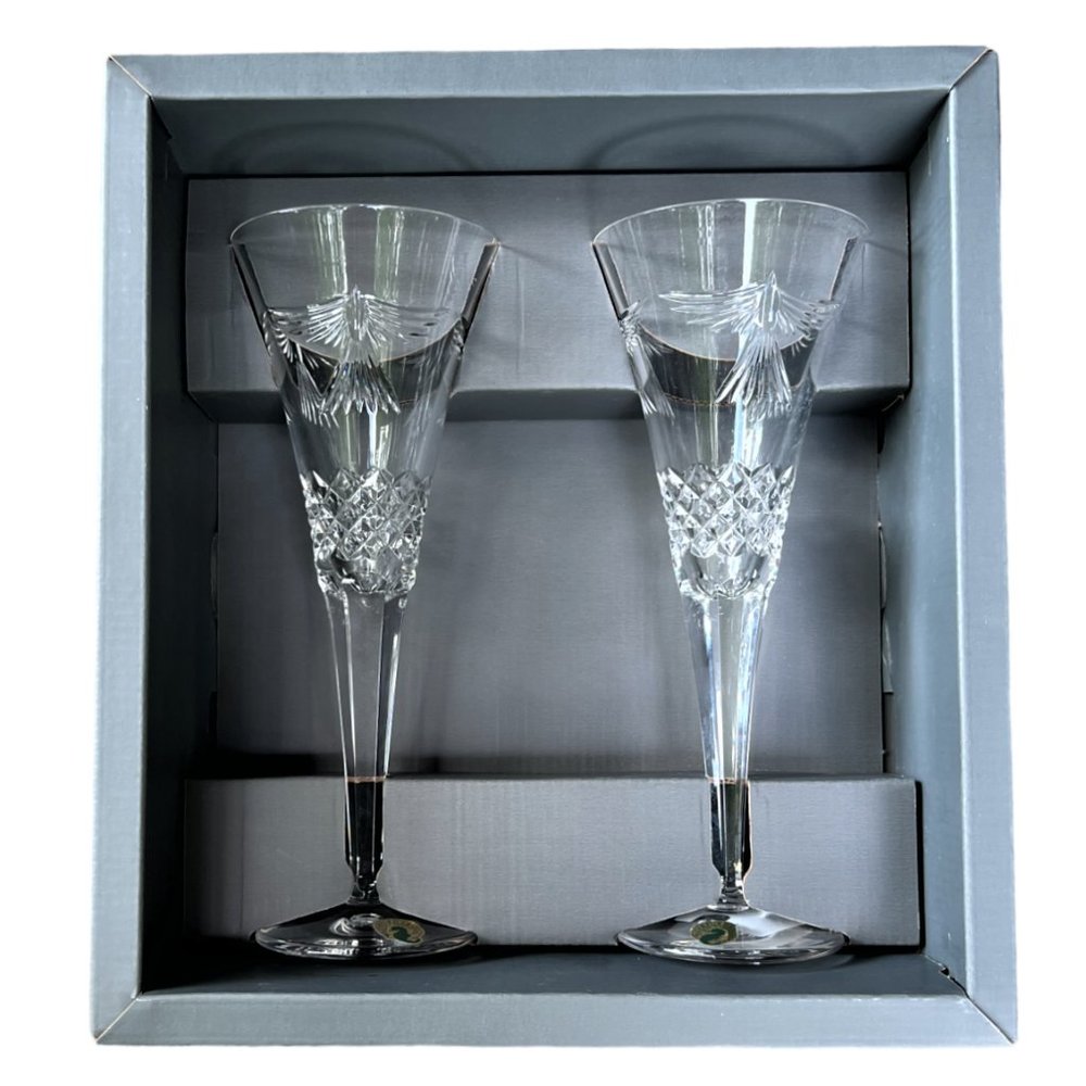 Vtg Waterford Crystal The Millennium Collection 2000 "Peace" Toasting Flutes (2)